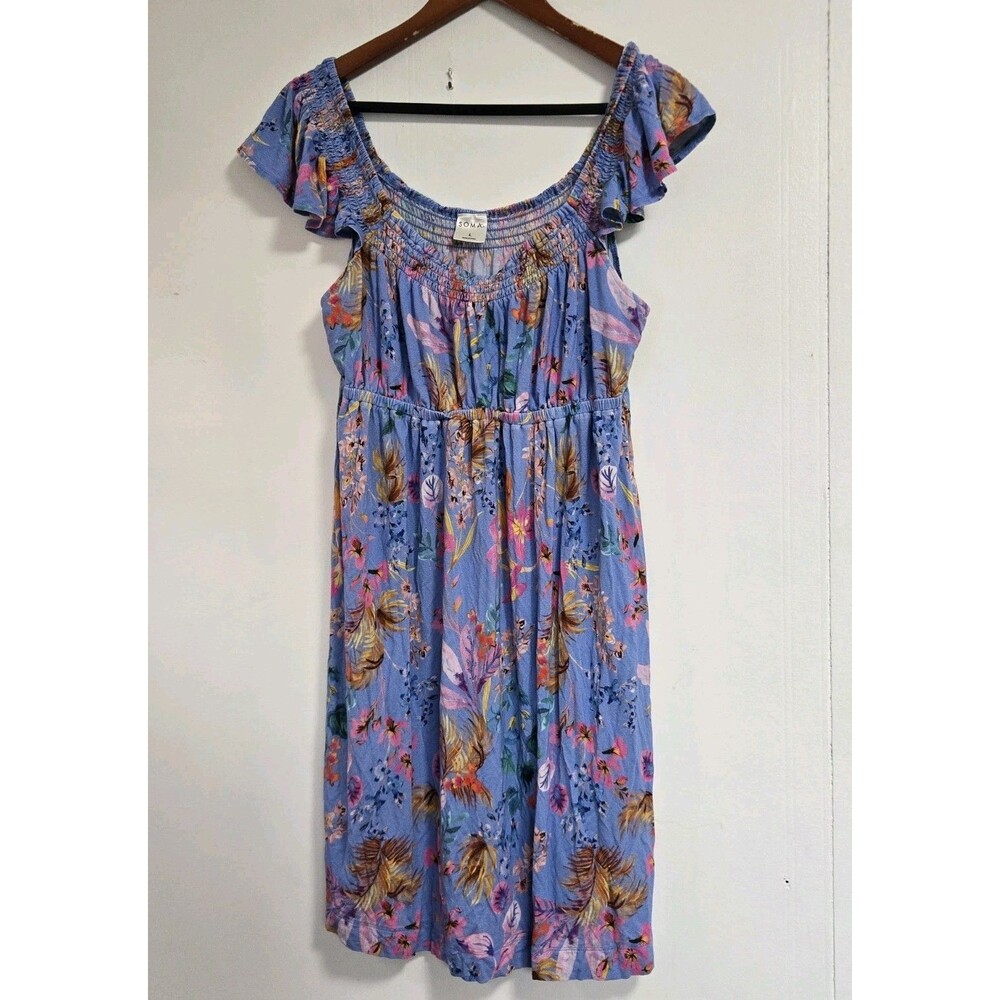 Soma Dress Womens L Bohemian Midi Smocked Floral Romantic Peasant Cottagecore‎